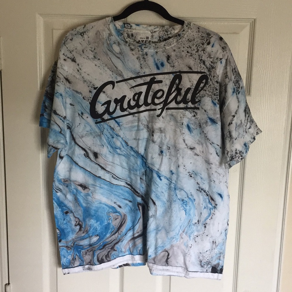 GRATEFUL tshirt tie-dye marbled white/blue XL